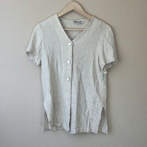 Vintage Fine Line Cream Knit Button Down Blouse size small